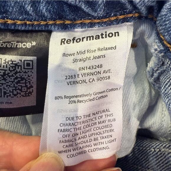 Reformation Camille Rowe Mid Rise Relaxed Straight Leg Jeans Size 28 - Picture 5 of 6